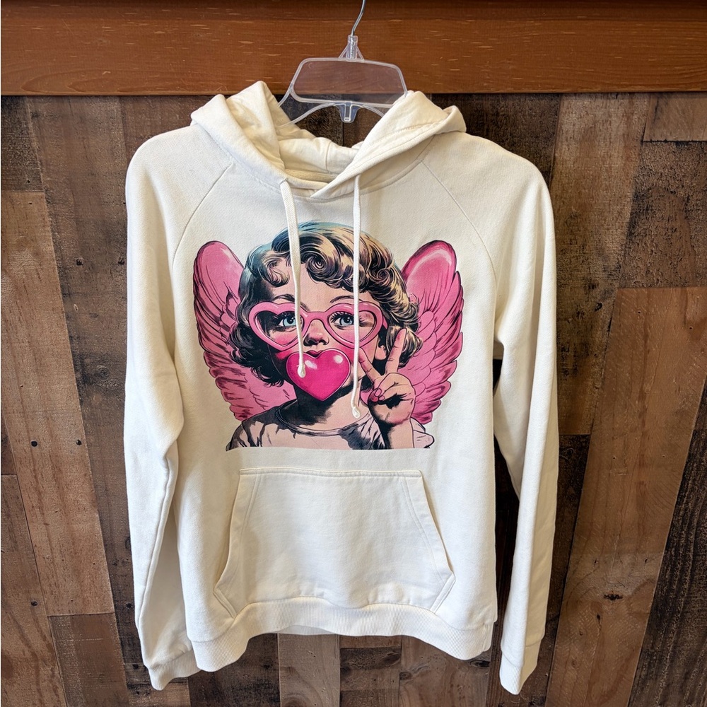 Angel Cupid Graphic Hoodie - cream